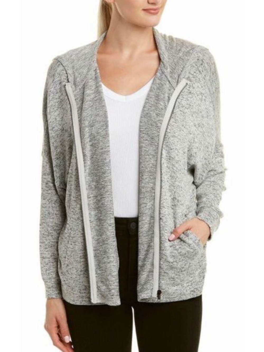 cupcakes & cashmere Heather Grey Oversized Hooded Full Zip Sweater